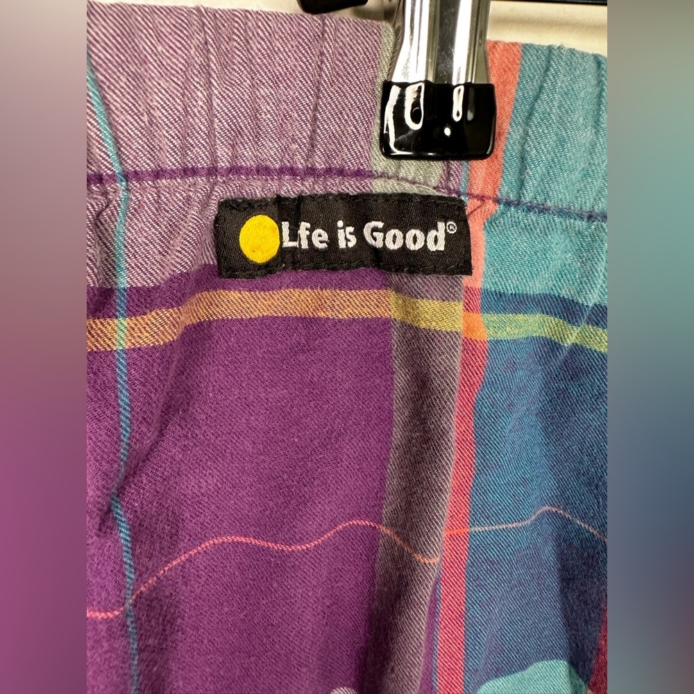 Women’s Purple Life Is Good Pull On Plaid Classic Sleep Pajama Pants Size Medium - Picture 4 of 5